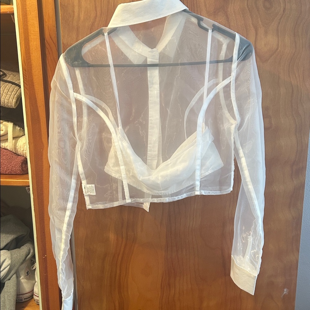 Superdown Transparent White Button-Down Crop Shirt - image 5